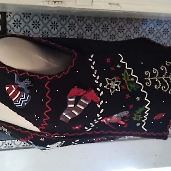 Designers Original Studio Joy ugly Christmas sweater cardigan vest medium - Picture 3 of 4